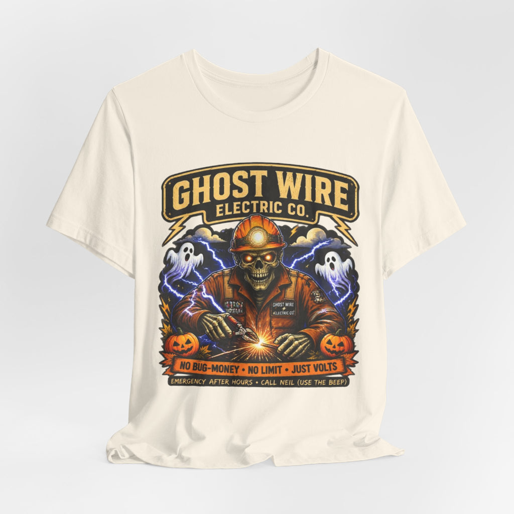 Ghost Wire Electric Co. T-Shirt — Halloween Skeleton Electrician Vintage Crew Tee