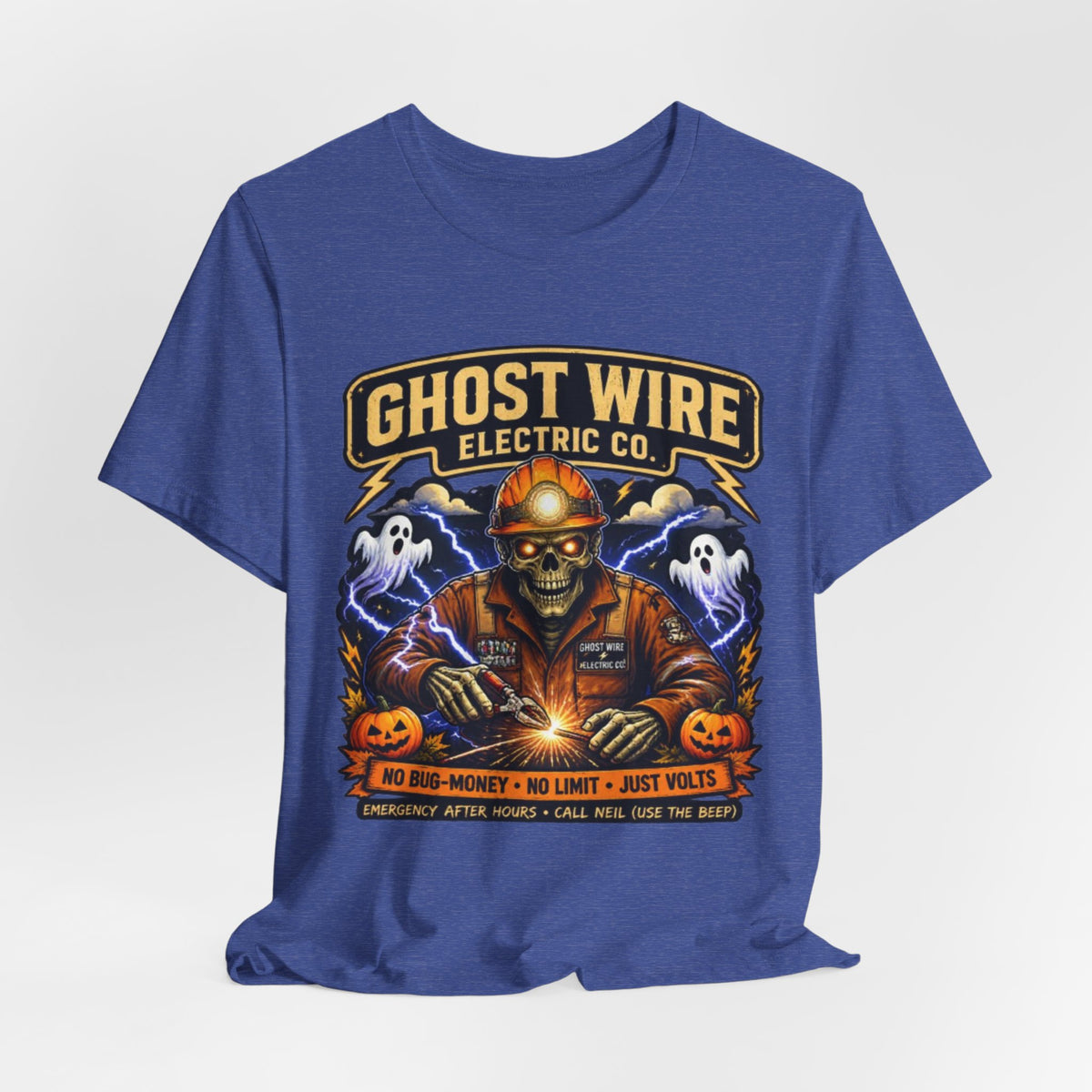 Ghost Wire Electric Co. T-Shirt — Halloween Skeleton Electrician Vintage Crew Tee