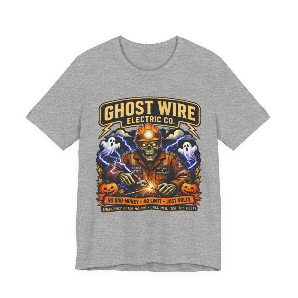 Ghost Wire Electric Co. T-Shirt — Halloween Skeleton Electrician Vintage Crew Tee