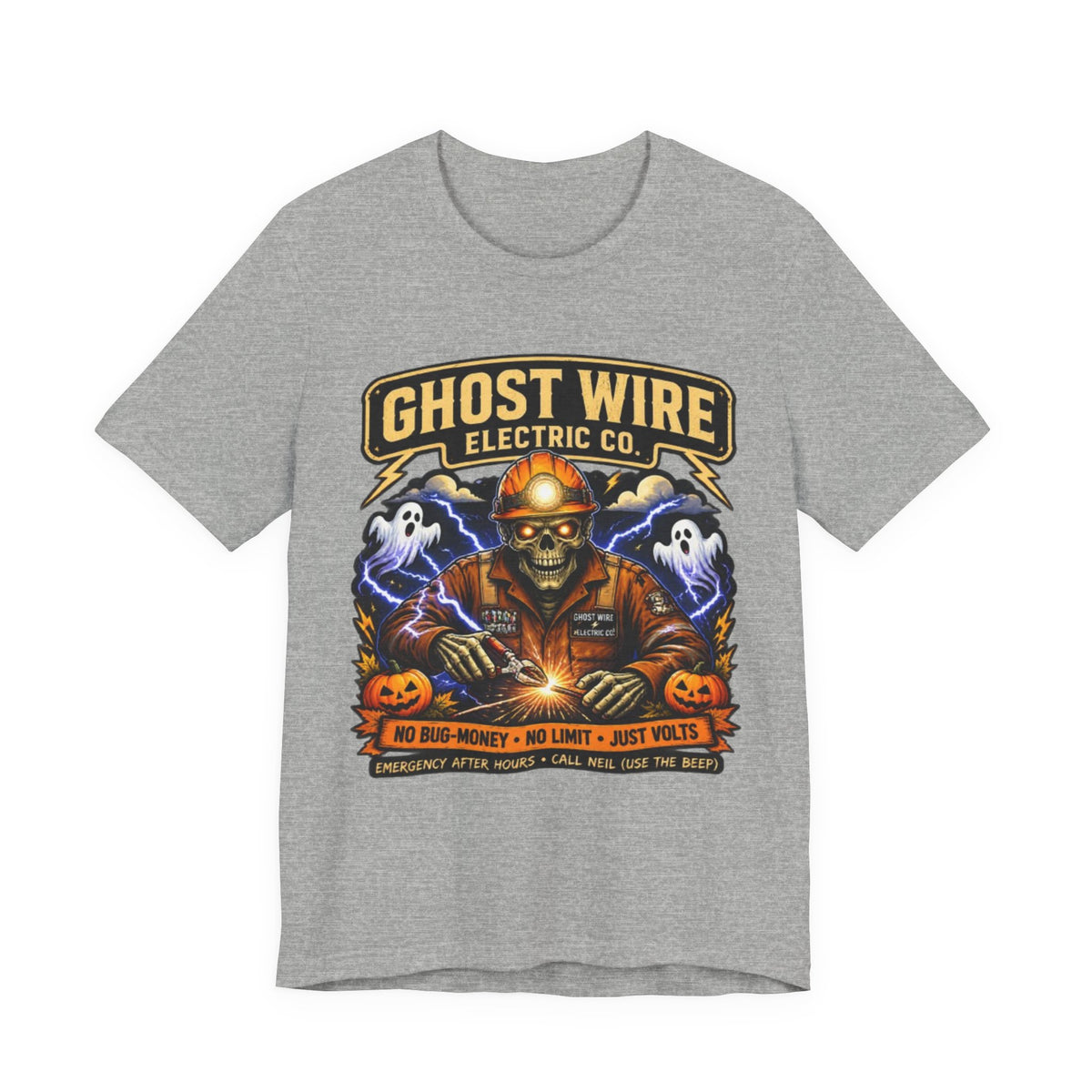 Ghost Wire Electric Co. T-Shirt — Halloween Skeleton Electrician Vintage Crew Tee