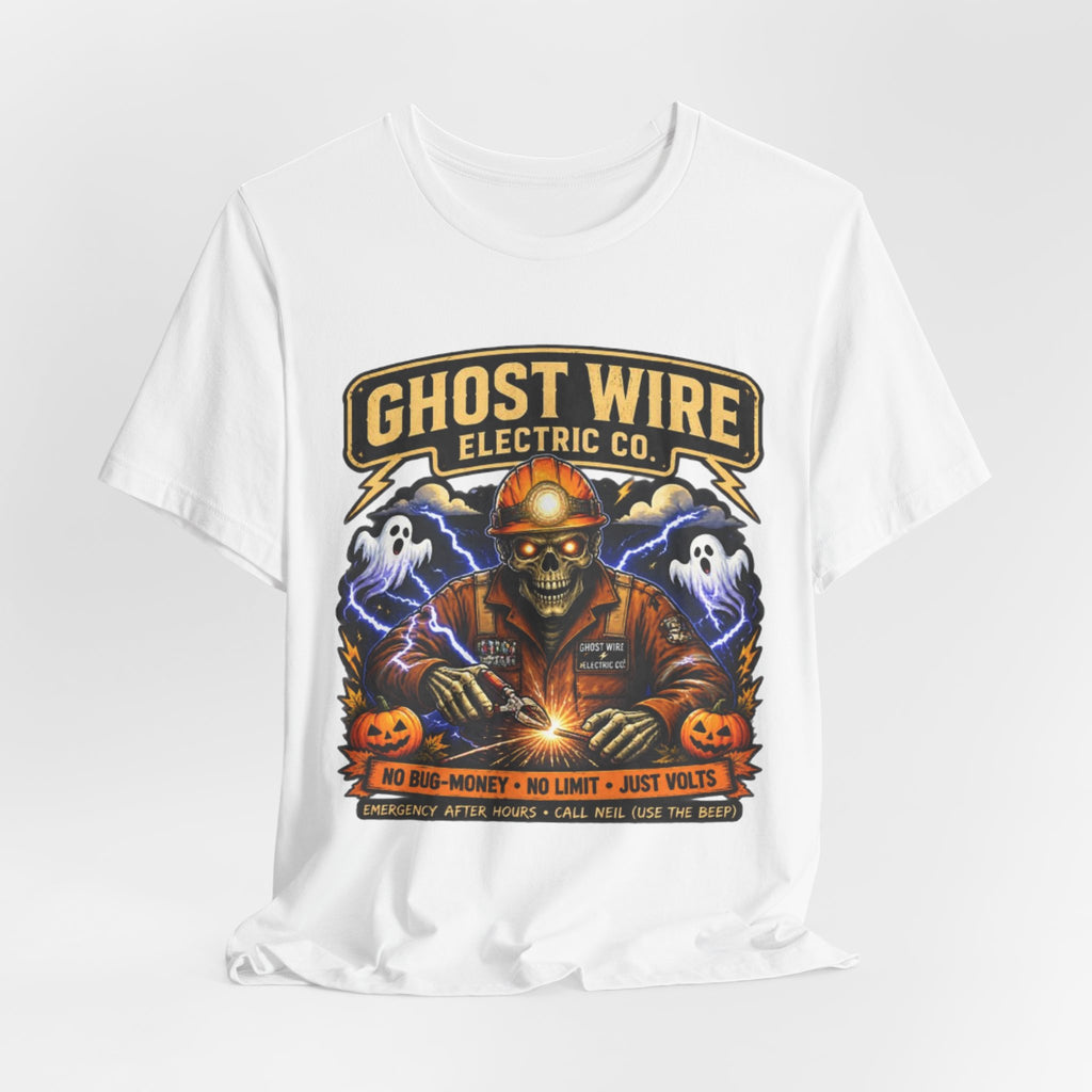 Ghost Wire Electric Co. T-Shirt — Halloween Skeleton Electrician Vintage Crew Tee