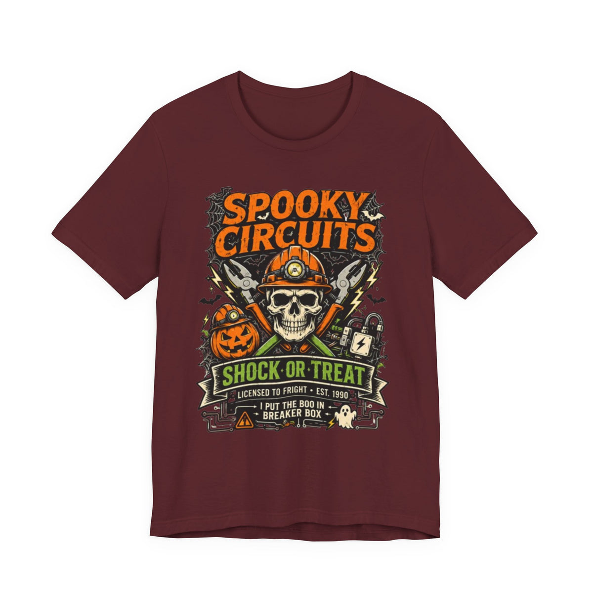 Spooky Circuits Halloween T-Shirt — "Shock or Treat" Skull & Pumpkin Tee