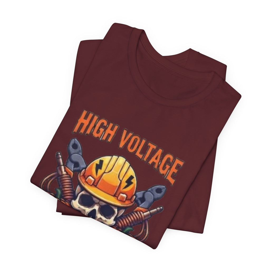High Voltage Haunt T-Shirt — Halloween Skull, Pumpkins & Hard Hat Tee