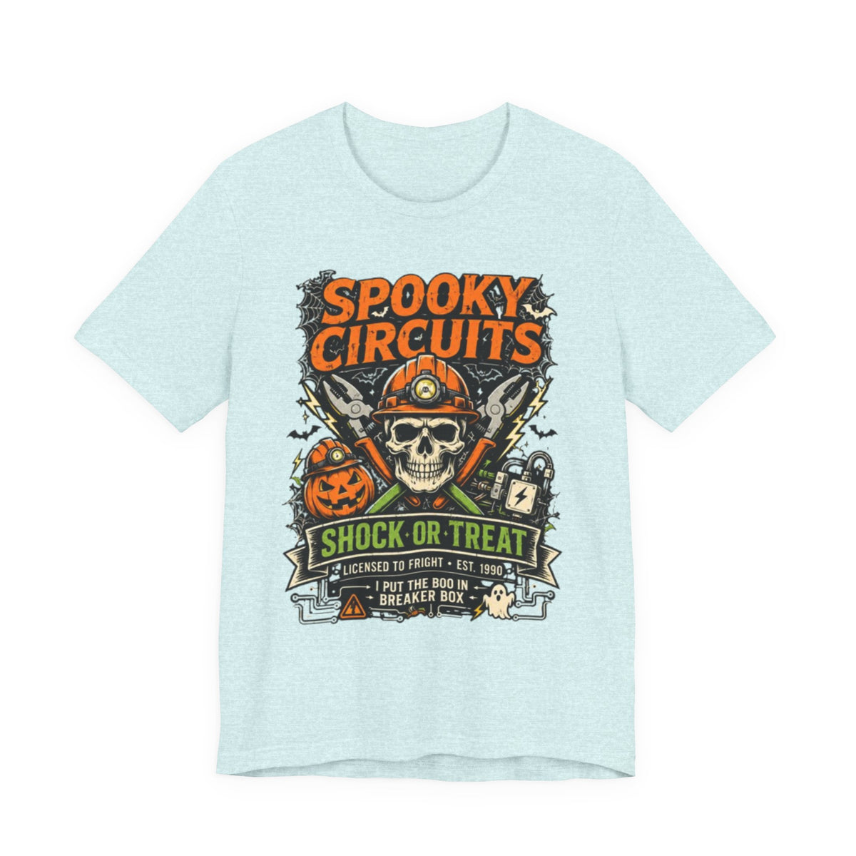 Spooky Circuits Halloween T-Shirt — "Shock or Treat" Skull & Pumpkin Tee