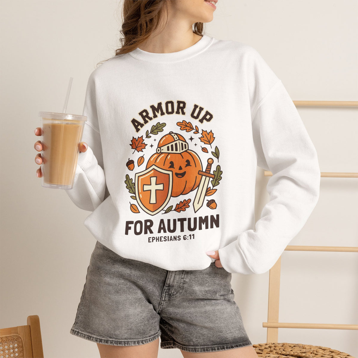 Armor Up Pumpkin Crewneck Sweatshirt | Christian Halloween, Autumn Faith