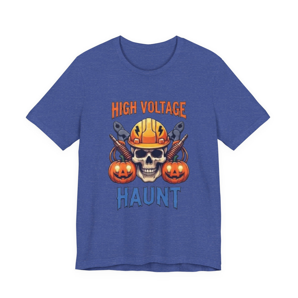 High Voltage Haunt T-Shirt — Halloween Skull, Pumpkins & Hard Hat Tee