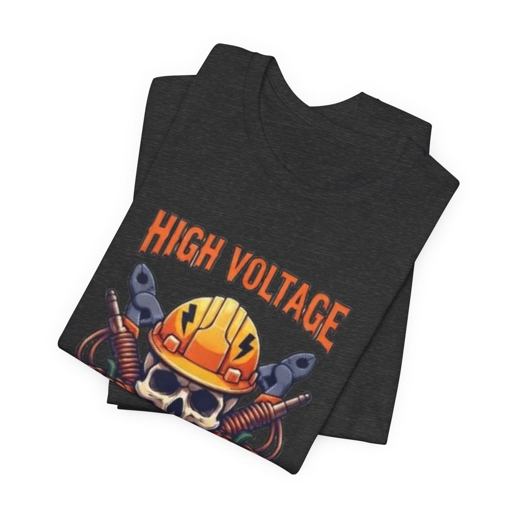 High Voltage Haunt T-Shirt — Halloween Skull, Pumpkins & Hard Hat Tee