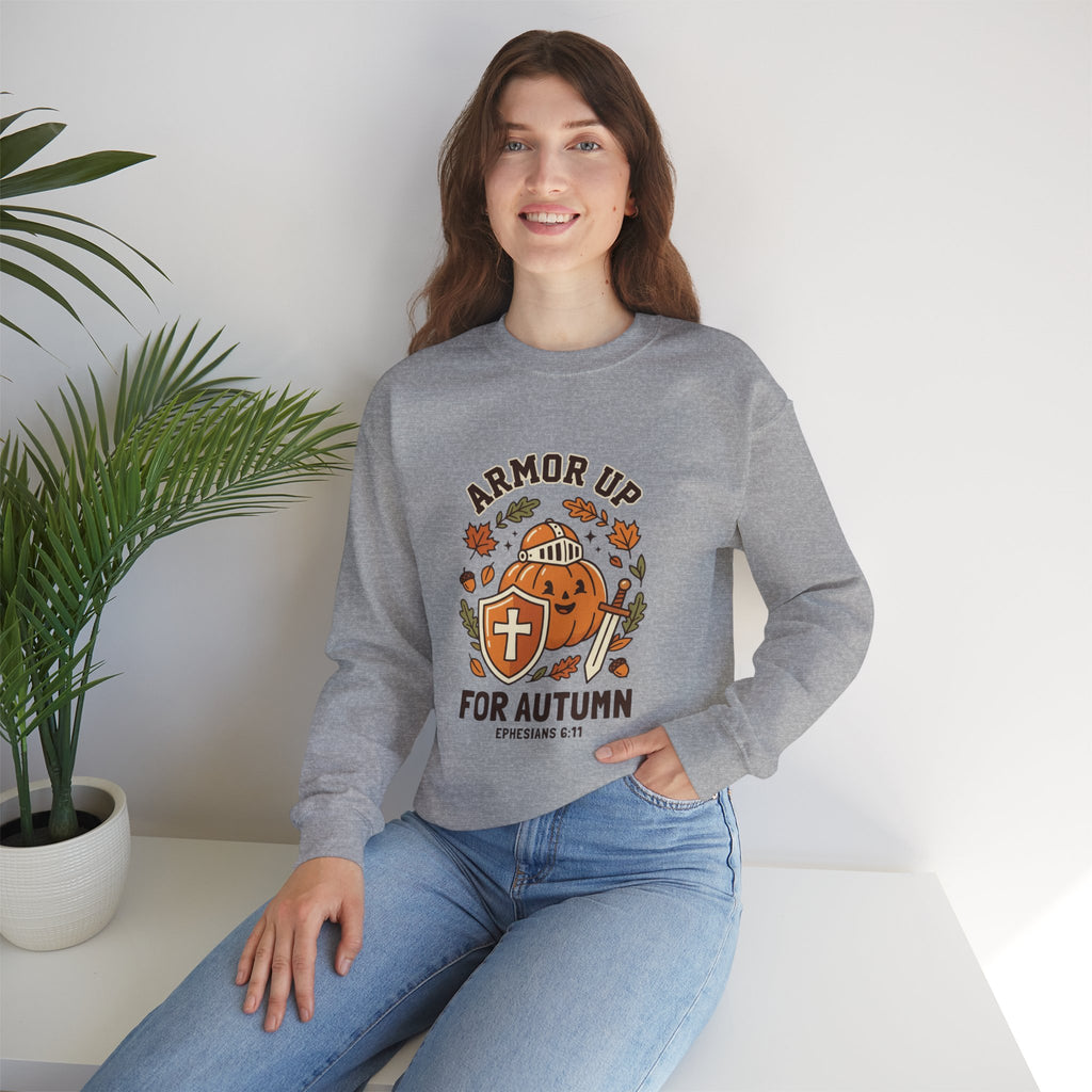 Armor Up Pumpkin Crewneck Sweatshirt | Christian Halloween, Autumn Faith