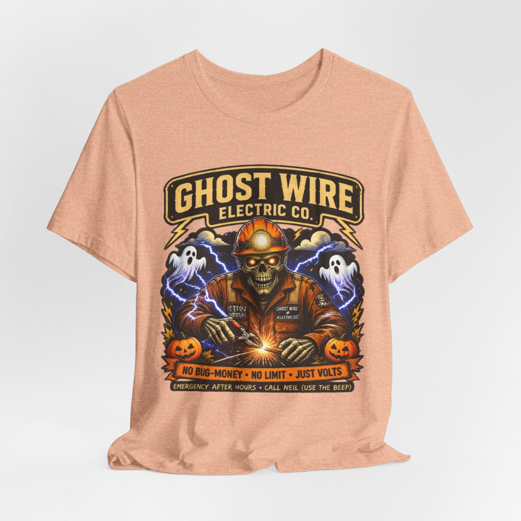 Ghost Wire Electric Co. T-Shirt — Halloween Skeleton Electrician Vintage Crew Tee