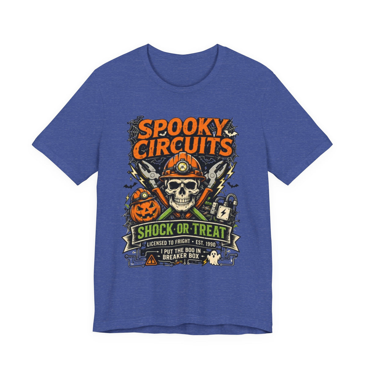 Spooky Circuits Halloween T-Shirt — "Shock or Treat" Skull & Pumpkin Tee