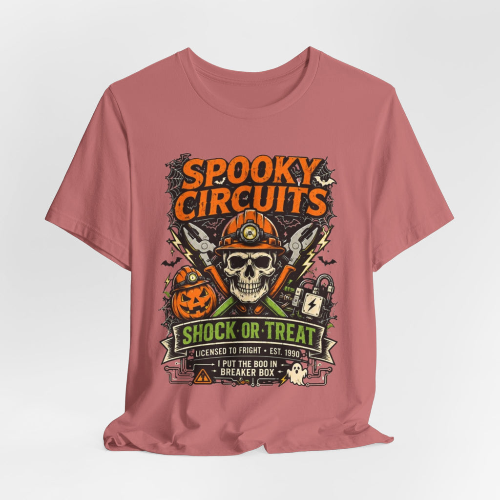 Spooky Circuits Halloween T-Shirt — "Shock or Treat" Skull & Pumpkin Tee
