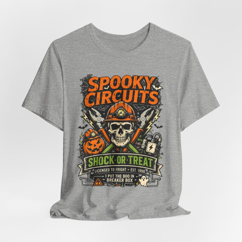 Spooky Circuits Halloween T-Shirt — "Shock or Treat" Skull & Pumpkin Tee