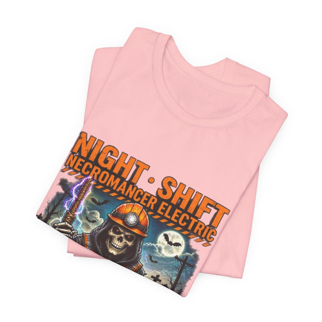 Night Shift Necromancer Electric T-Shirt — "We’ll Keep Your Power On From the Grave" Halloween Tee