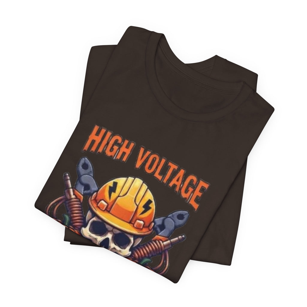High Voltage Haunt T-Shirt — Halloween Skull, Pumpkins & Hard Hat Tee