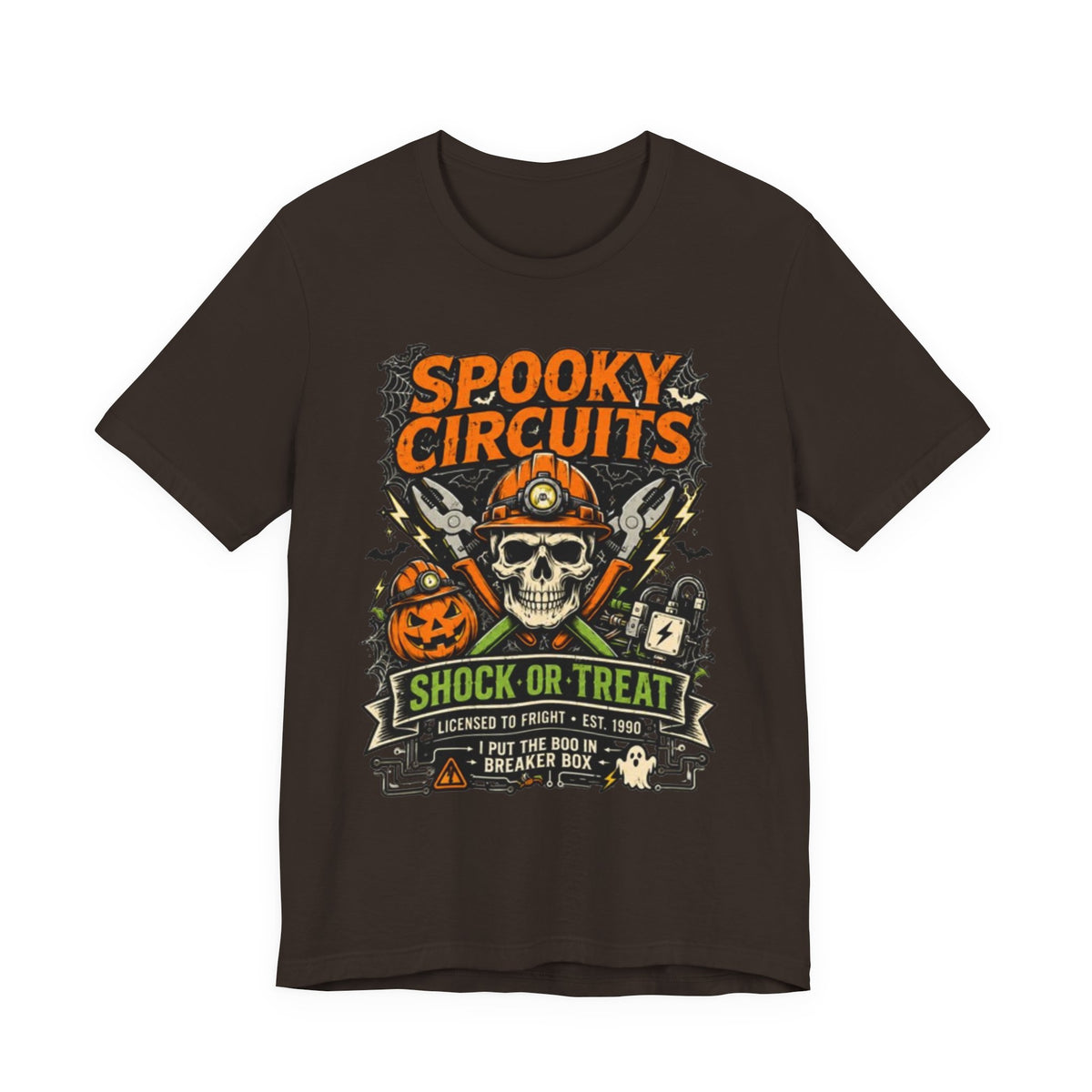 Spooky Circuits Halloween T-Shirt — "Shock or Treat" Skull & Pumpkin Tee