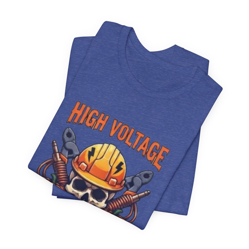 High Voltage Haunt T-Shirt — Halloween Skull, Pumpkins & Hard Hat Tee