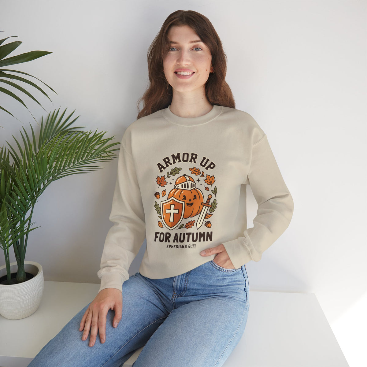 Armor Up Pumpkin Crewneck Sweatshirt | Christian Halloween, Autumn Faith