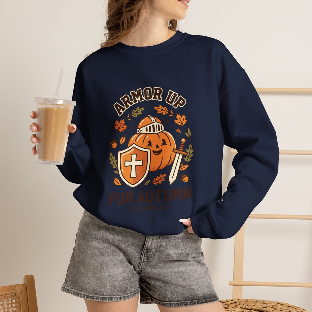 Armor Up Pumpkin Crewneck Sweatshirt | Christian Halloween, Autumn Faith