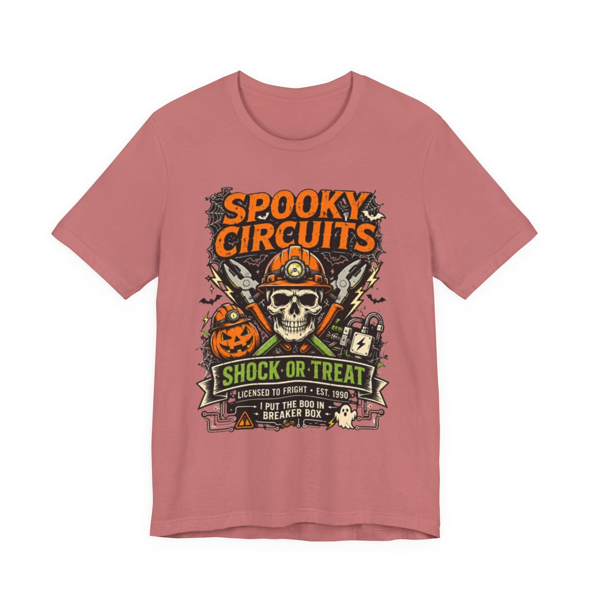 Spooky Circuits Halloween T-Shirt — "Shock or Treat" Skull & Pumpkin Tee