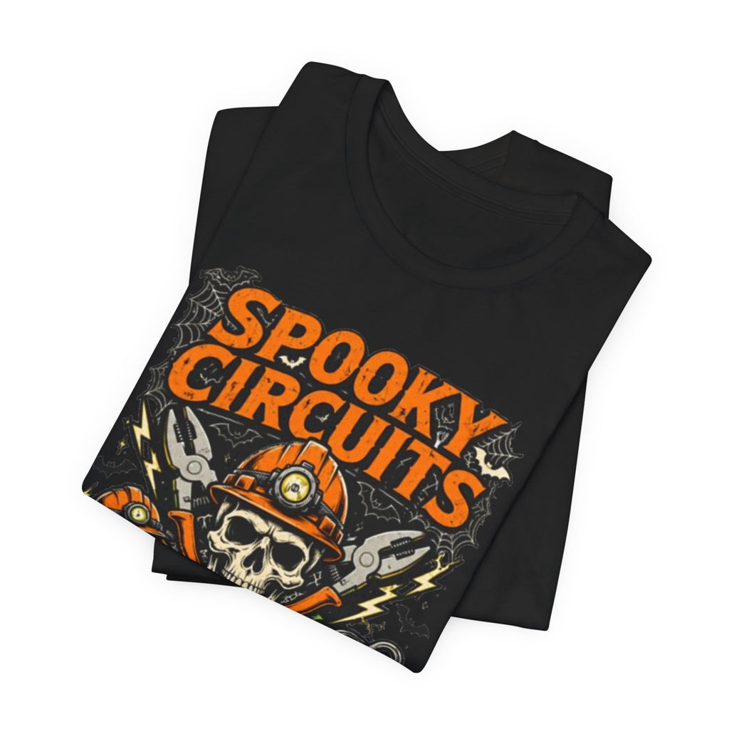 Spooky Circuits Halloween T-Shirt — "Shock or Treat" Skull & Pumpkin Tee