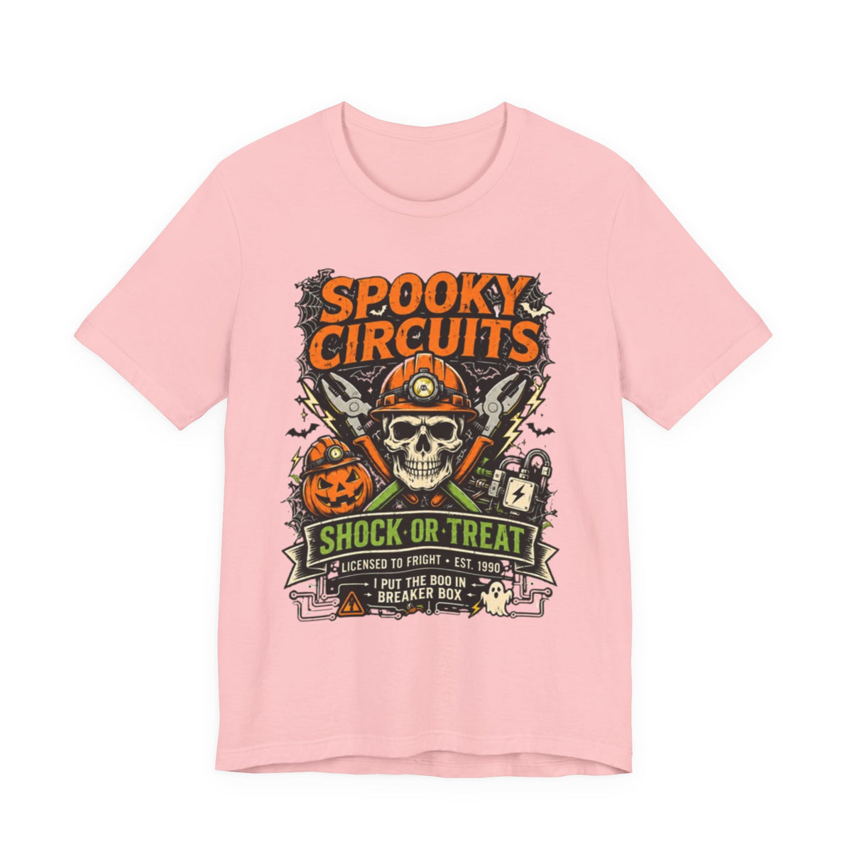 Spooky Circuits Halloween T-Shirt — "Shock or Treat" Skull & Pumpkin Tee
