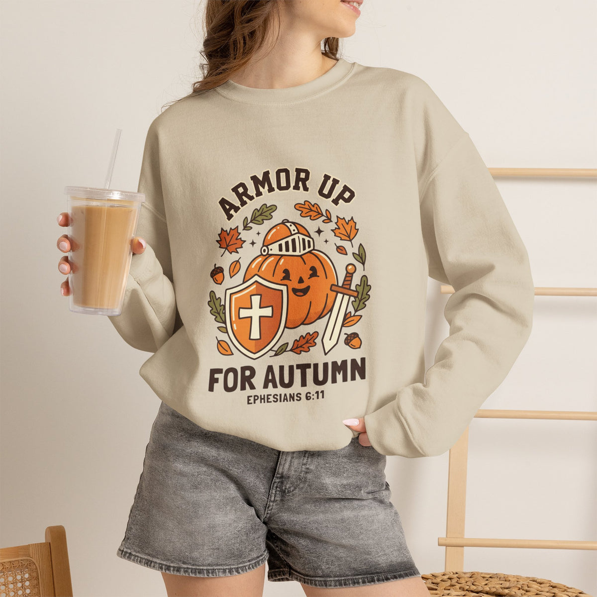 Armor Up Pumpkin Crewneck Sweatshirt | Christian Halloween, Autumn Faith