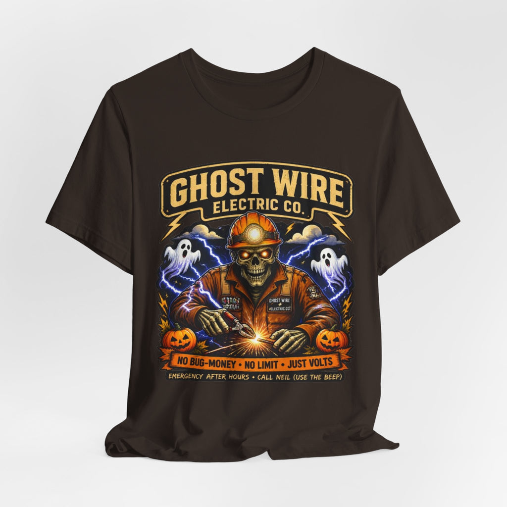 Ghost Wire Electric Co. T-Shirt — Halloween Skeleton Electrician Vintage Crew Tee