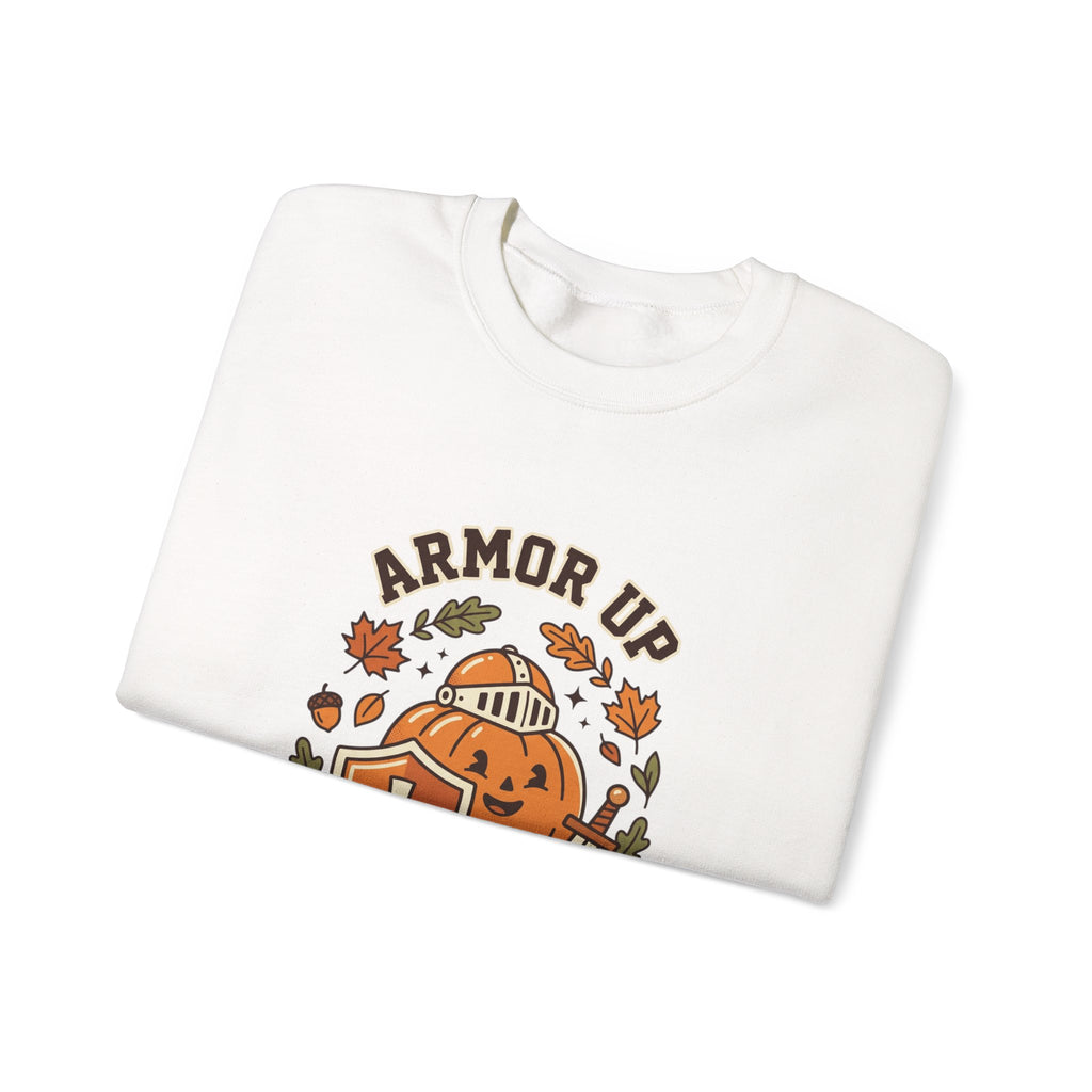 Armor Up Pumpkin Crewneck Sweatshirt | Christian Halloween, Autumn Faith