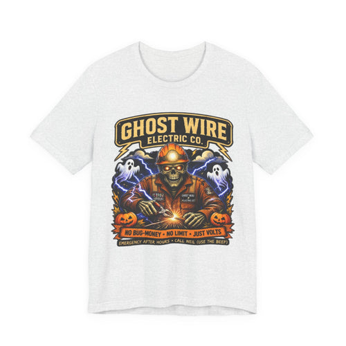 Ghost Wire Electric Co. T-Shirt — Halloween Skeleton Electrician Vintage Crew Tee