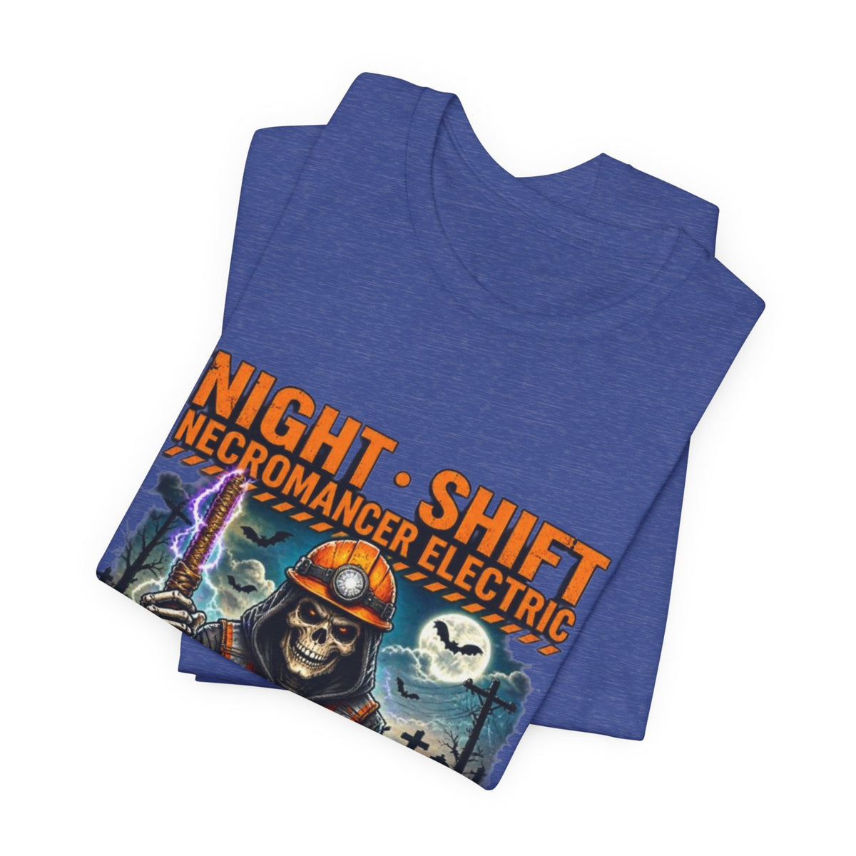 Night Shift Necromancer Electric T-Shirt — "We’ll Keep Your Power On From the Grave" Halloween Tee