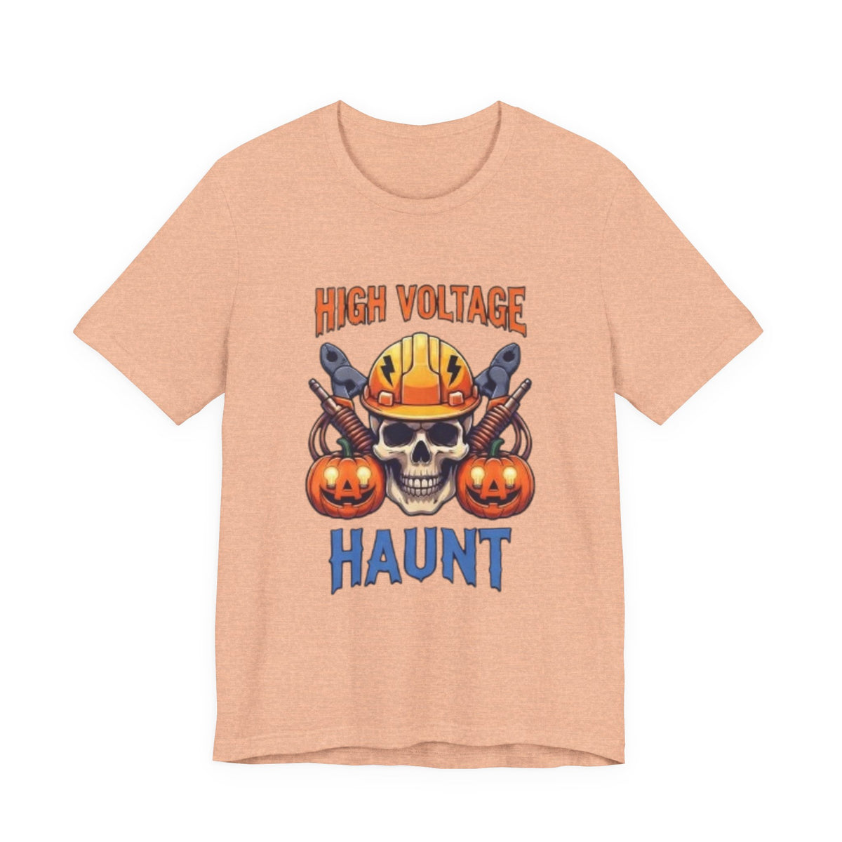 High Voltage Haunt T-Shirt — Halloween Skull, Pumpkins & Hard Hat Tee