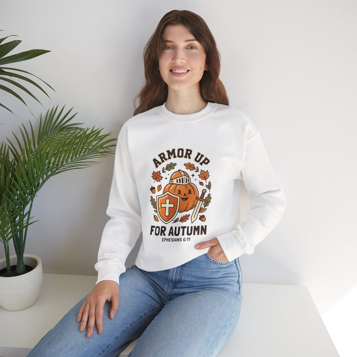 Armor Up Pumpkin Crewneck Sweatshirt | Christian Halloween, Autumn Faith