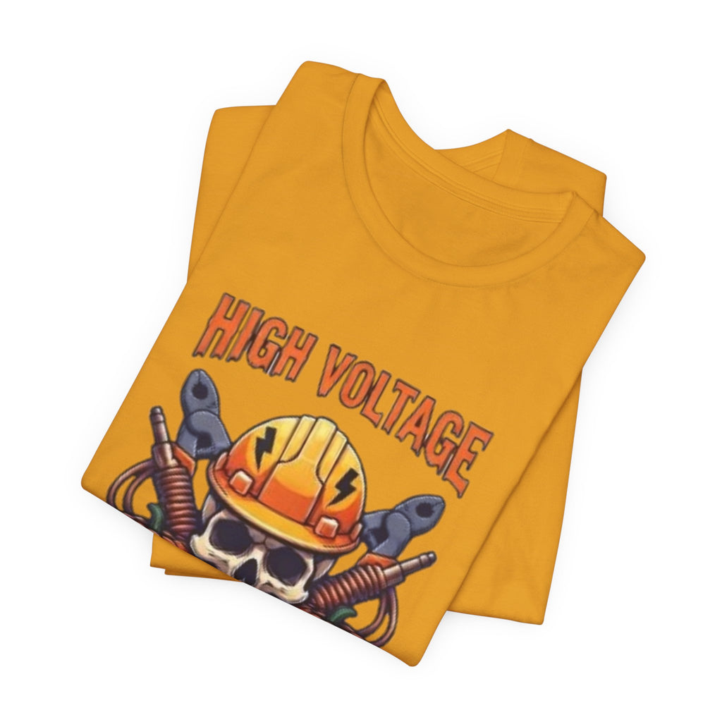 High Voltage Haunt T-Shirt — Halloween Skull, Pumpkins & Hard Hat Tee