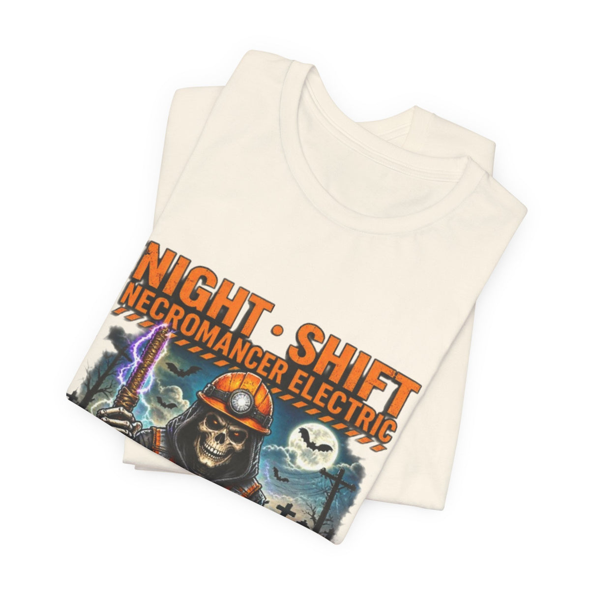 Night Shift Necromancer Electric T-Shirt — "We’ll Keep Your Power On From the Grave" Halloween Tee