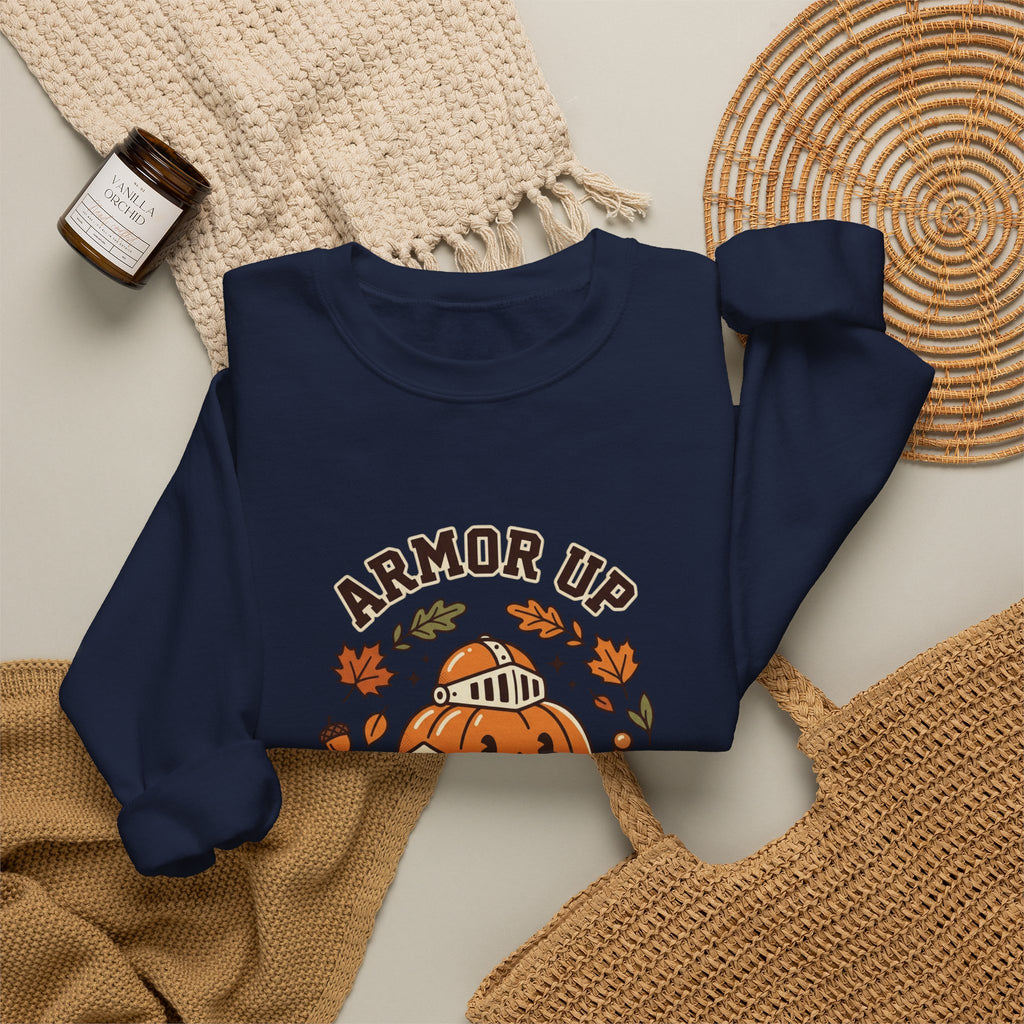 Armor Up Pumpkin Crewneck Sweatshirt | Christian Halloween, Autumn Faith