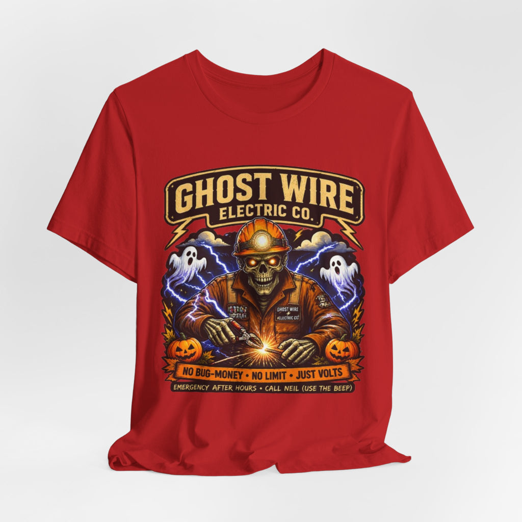 Ghost Wire Electric Co. T-Shirt — Halloween Skeleton Electrician Vintage Crew Tee