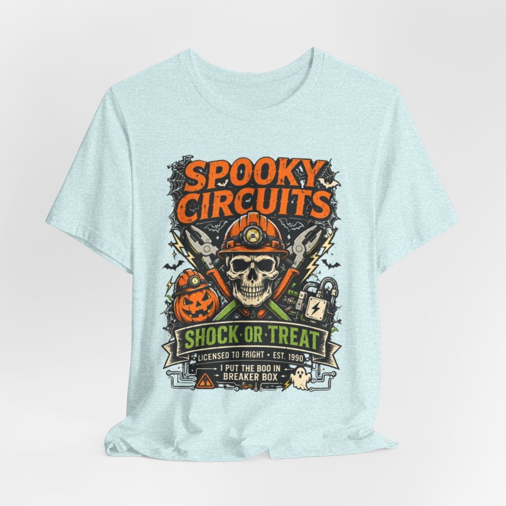 Spooky Circuits Halloween T-Shirt — "Shock or Treat" Skull & Pumpkin Tee