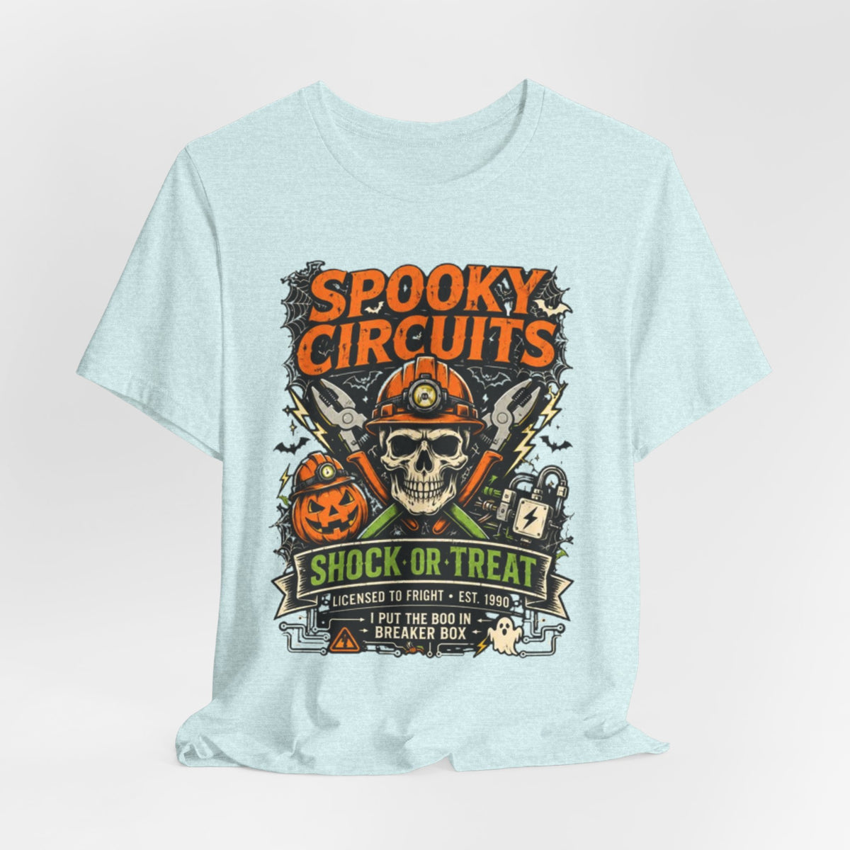 Spooky Circuits Halloween T-Shirt — "Shock or Treat" Skull & Pumpkin Tee