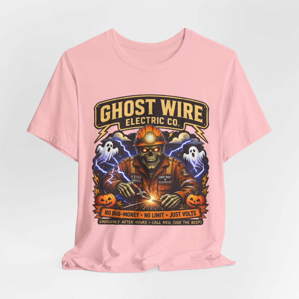 Ghost Wire Electric Co. T-Shirt — Halloween Skeleton Electrician Vintage Crew Tee