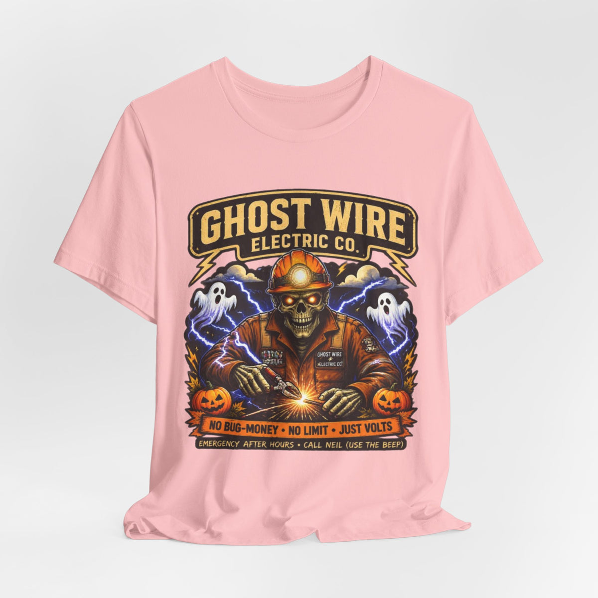 Ghost Wire Electric Co. T-Shirt — Halloween Skeleton Electrician Vintage Crew Tee