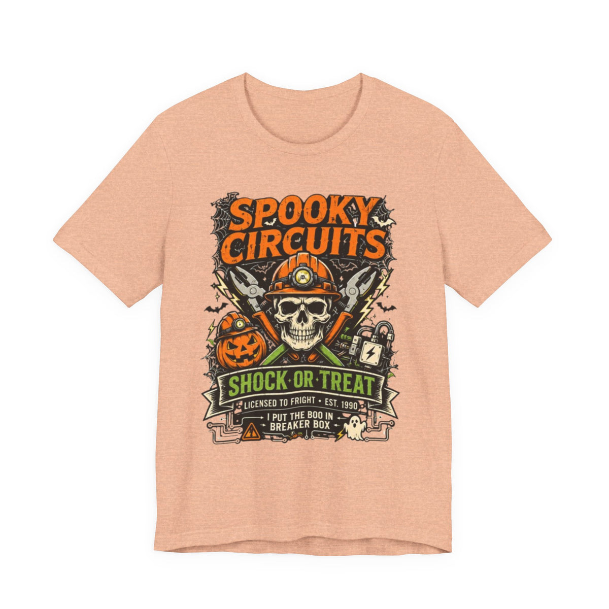 Spooky Circuits Halloween T-Shirt — "Shock or Treat" Skull & Pumpkin Tee