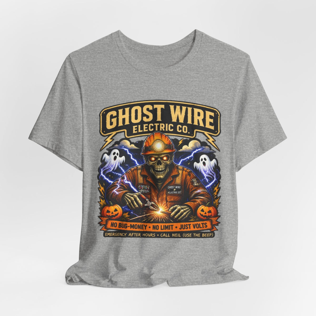 Ghost Wire Electric Co. T-Shirt — Halloween Skeleton Electrician Vintage Crew Tee