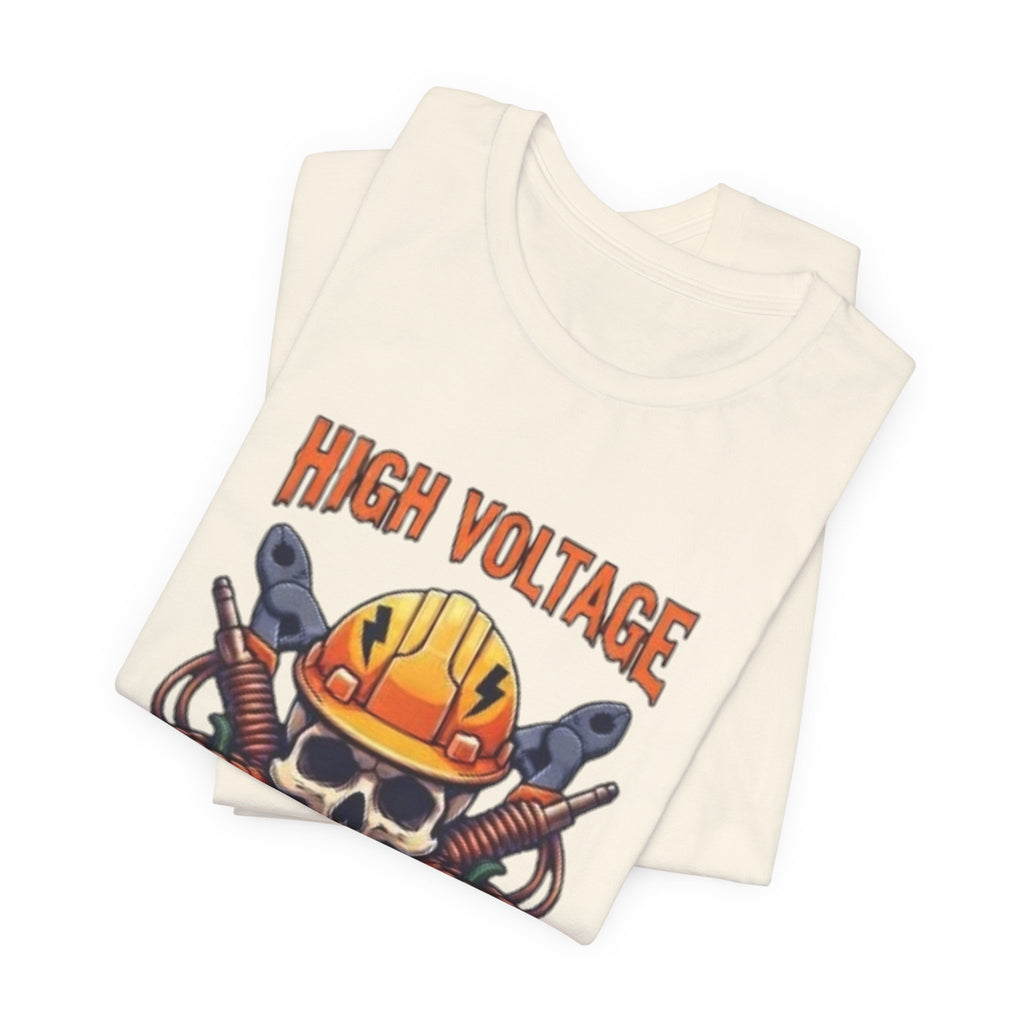 High Voltage Haunt T-Shirt — Halloween Skull, Pumpkins & Hard Hat Tee
