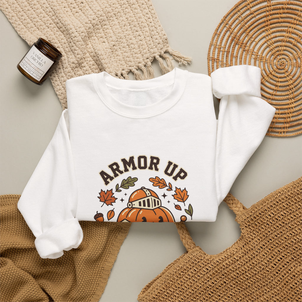 Armor Up Pumpkin Crewneck Sweatshirt | Christian Halloween, Autumn Faith
