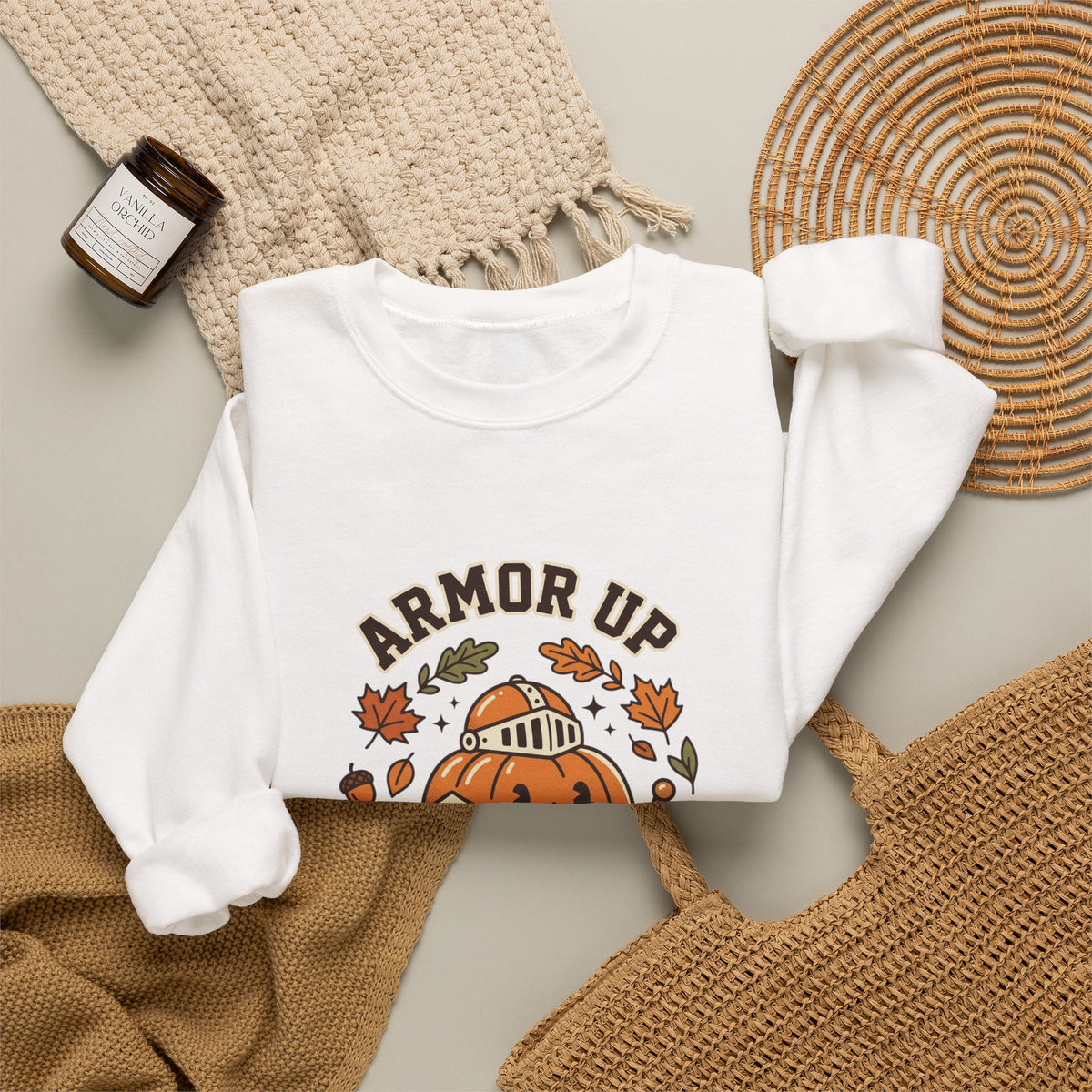 Armor Up Pumpkin Crewneck Sweatshirt | Christian Halloween, Autumn Faith