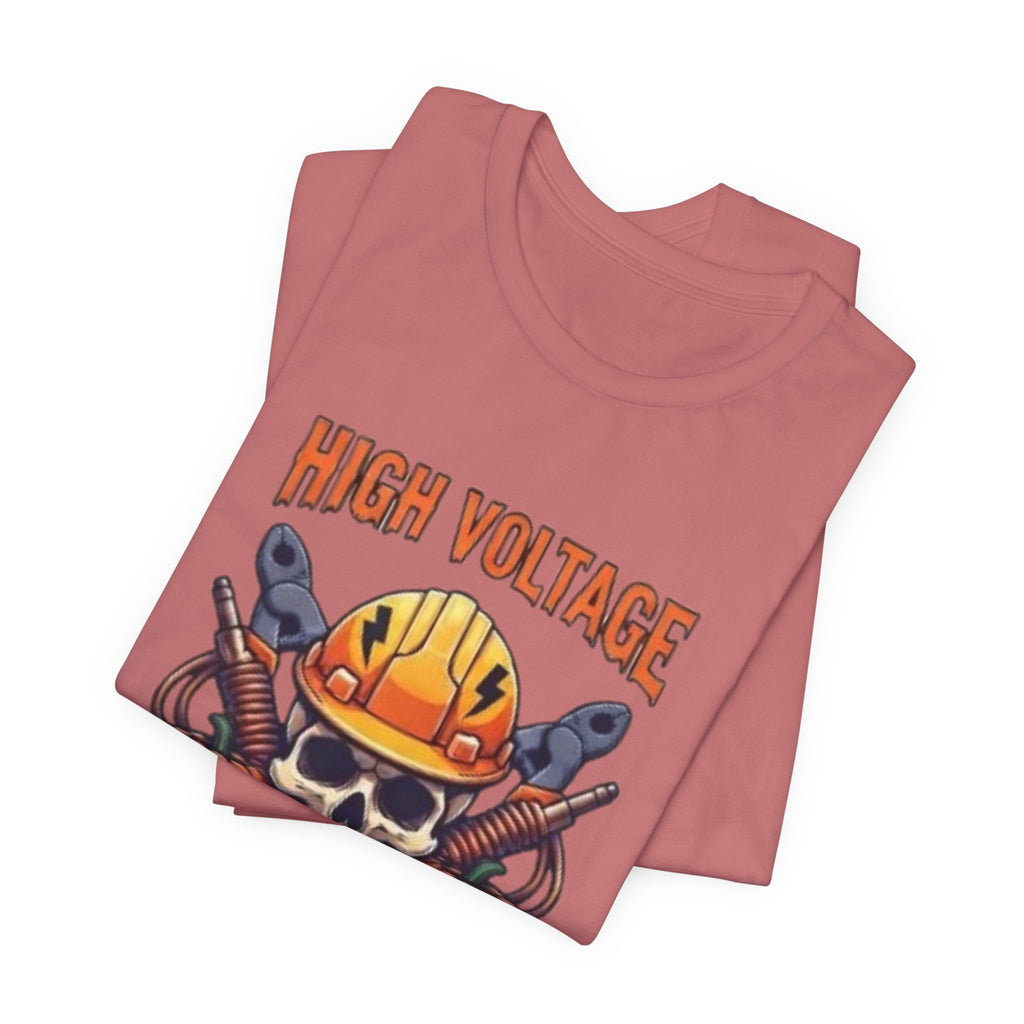 High Voltage Haunt T-Shirt — Halloween Skull, Pumpkins & Hard Hat Tee