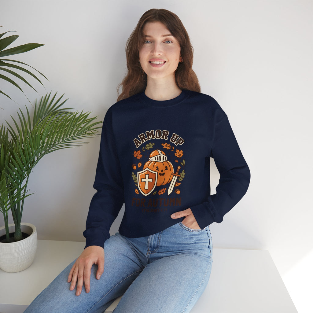 Armor Up Pumpkin Crewneck Sweatshirt | Christian Halloween, Autumn Faith