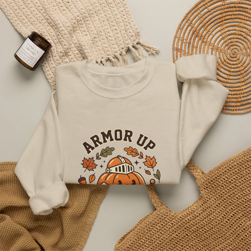 Armor Up Pumpkin Crewneck Sweatshirt | Christian Halloween, Autumn Faith