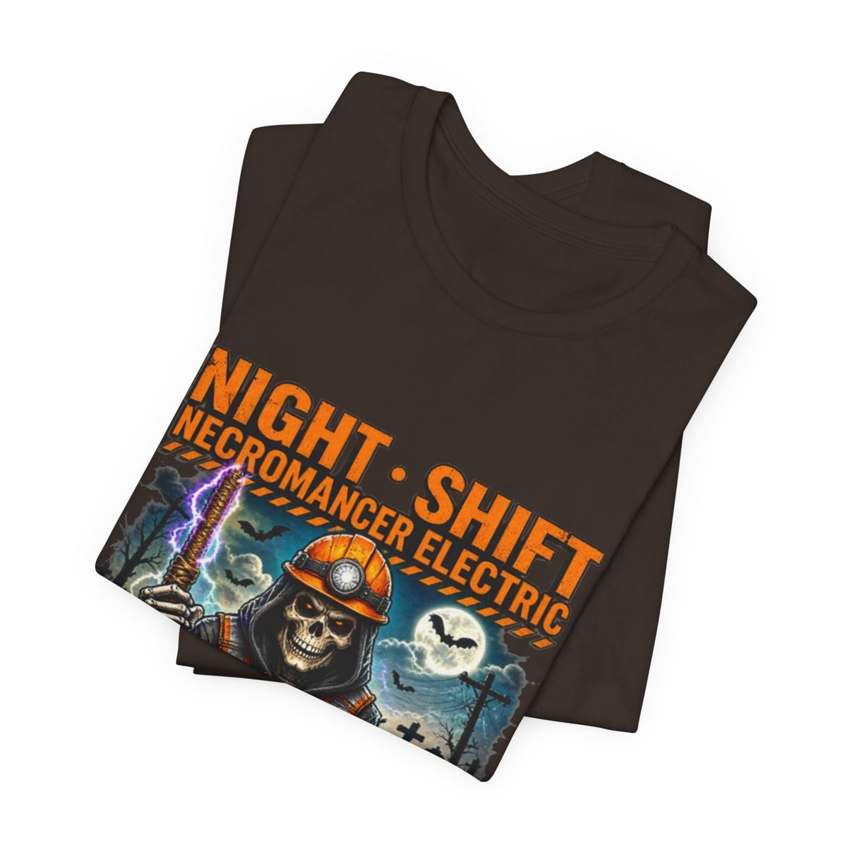 Night Shift Necromancer Electric T-Shirt — "We’ll Keep Your Power On From the Grave" Halloween Tee