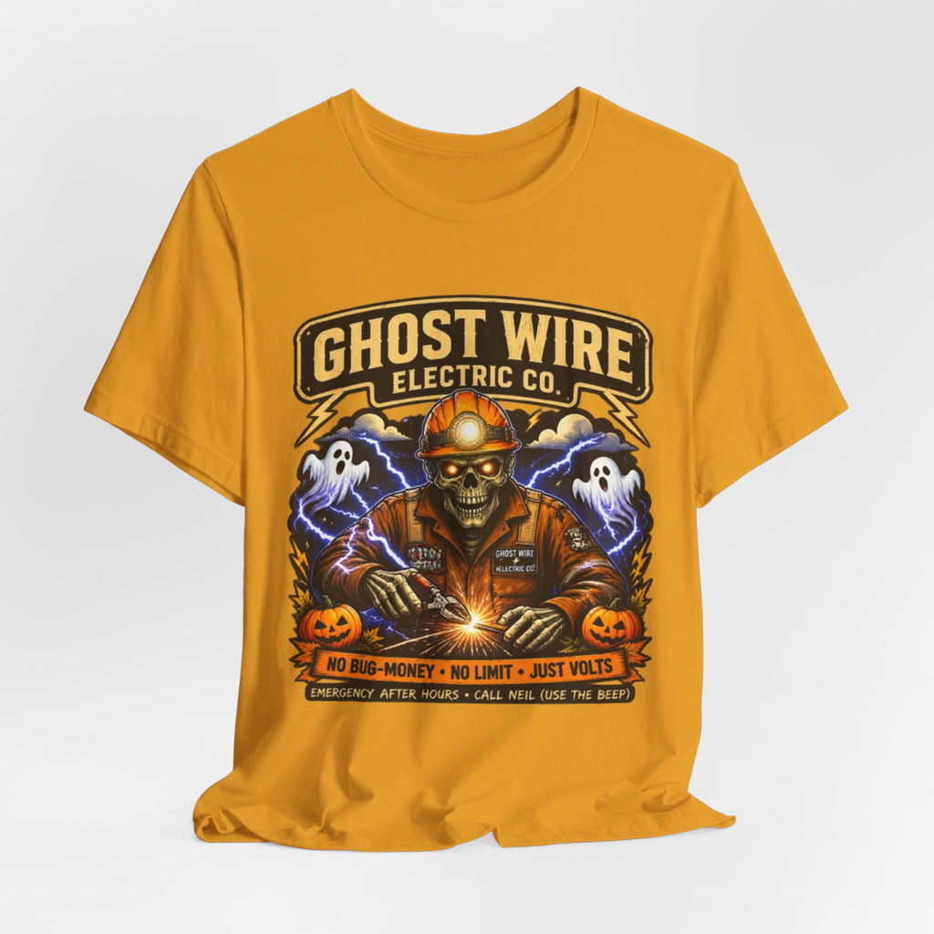 Ghost Wire Electric Co. T-Shirt — Halloween Skeleton Electrician Vintage Crew Tee